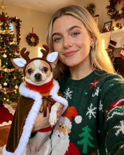 CuteBone Christmas Dog Costumes for Small, Medium, Large Dogs – Reindeer Pet Cosplay Outfits | Cute Puppy Costume for Holiday Party, Dress-Up, Photo Shoots GBZ06S - Image 6