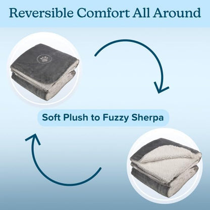 Waterproof Pet Blanket - 50x60-Inch Reversible Sherpa Fleece Throw Protects Couches, Cars, and Beds from Spills, Stains, and Fur by PETMAKER (Gray)