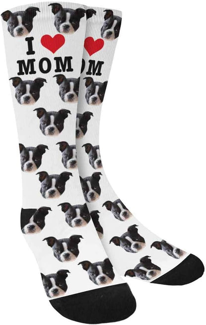 Custom Face Socks, Personalized Dog Lover Pet Photo Picture on Socks Unisex Athletic Crew Socks for Men Women