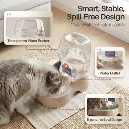 Flexzion Gravity Pet Water Dispenser for Cats & Small Dogs, 1/4 Gal, Beige