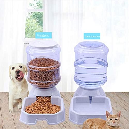 Dog Cat Large Automatic Feeder Bowl Food Water Dispenser Non-Spill Pet Container Flatware 3.8L - Black for Water Apple