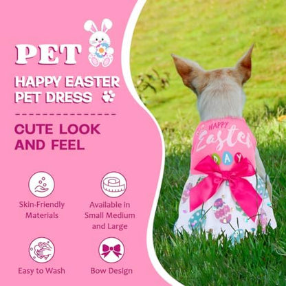 Dog Easter Outfit Cute Happy Easter Day Dog Dress Bunny Eggs Easter Dog Cat Clothes Pink Tulle Pet Doggie Apparel Outfit with Bowknot for Small Dogs Puppy Cat Girl Costume - Image 4