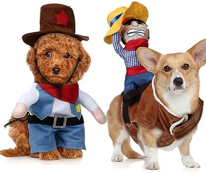 Abbylike 2 Pcs Dog Costume Cowboy Rider Doll Hat Outfit, Cowboy, Small by Abbylike