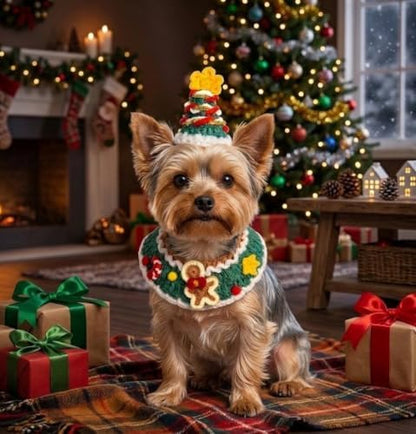 Christmas Dog Costume,Handmade Cat Holiday Outfit with Christmas Tree Hat & Gingerbread Man Scarf Set,Adjustable,Lightweight & Breathable Pet Accessories for Rabbit Xmas Party & Photos - Image 5