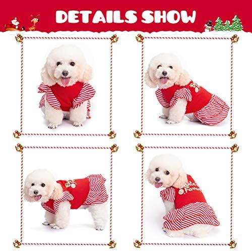 EXPAWLORER Dog Christmas Dress for Small Dogs,Puppy Costumes Pet Clothes Holiday Girl Dogs Shirt with Santa's Favorite Pattern,Party Dog Vest Dresses Cat Apparel Sweater Warm Skirt - Image 4
