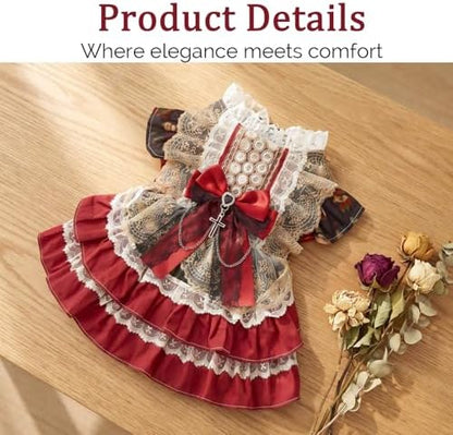 Dog Dress, Vintage Gothic Princess Dog Dress, Multi-Layer Ruffle Skirt with Statement Bow & Pendant Detail, Girl Dog Clothes for Birthday, Wedding, Party, Photoshoot(XL) - Image 7