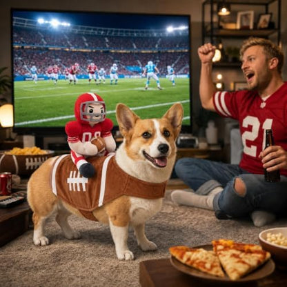 Dog Football Costume with Football Player Rider Funny Dog Costume for Large Dogs Cute Pet Costume Dachshund Outfits Pets Cosplay Clothes for Party (Large) - Image 5