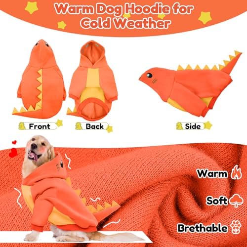 Lelepet Dog Dinosaur Costume Dog Halloween Costume Funny Warm Fleece Hoodie - Image 3