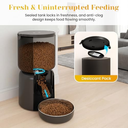 Fansafurn Automatic Cat Feeder with 2K HD Camera, Automatic Dog Feeder with App Control via 2.4G/5G WiFi, Dual Power System & Voice Recording, 4L Food Dispenser for Cats and Small Dogs, Black