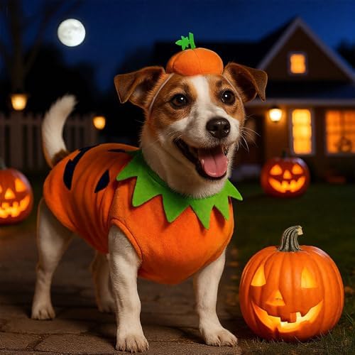 ABRRLO Funny Dog Pumpkin Costume Small Dog Cat Halloween Costumes Boy Girl Cute Halloween Dogs Shirt with Leash Ring Pumpkin Hat Puppy Cosplay Outfits Pet Party Clothes Apparel Yorkie Chihuahua(XS) - Image 7
