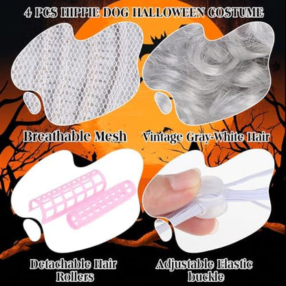 EXPAWLORER 4 Pcs Dog Halloween Old Lady Costume, Funny Pet Grandma Outfit with Adjustable Curler Wig, Pearl Necklace, Glasses and Chain, Ideal for Halloween, Christmas, Cosplay & Pet Birthday Parties - Image 5