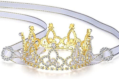Lovelyshop Pearl Rhinestone Pet Crown for Dogs & Cats, Gold, XS - Image 5