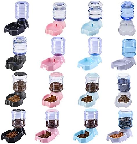 Dog Cat Large Automatic Feeder Bowl Food Water Dispenser Non-Spill Pet Container Flatware 3.8L - Black for Water Apple