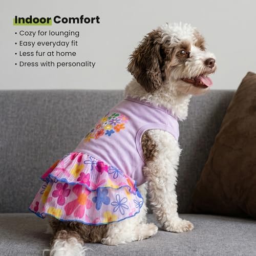 Fitwarm Floral Heart Dog Dress, Easter Outfit for Small Dogs Girl, Elegant Pet Clothes, Purple, XXS - Image 7
