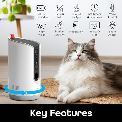Geeni Pet Treat Dispenser Camera, 2K HD Wi-Fi Enabled, Auto-Follow, White