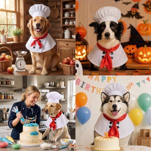 Dog Halloween Chef Outfit Chef Hat Red Scarf Pet Costume Medium Large Dogs - Image 7