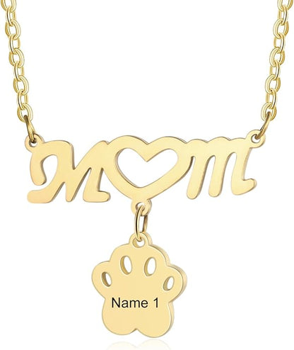 Personalized Cute Dog Cat Paw Name Necklace Forever Love Custom Heart Pendant Pet Name Necklace Gift for Pet Lovers