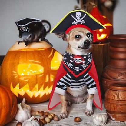 Huhumy 4 Pcs Dog Pirate Costume Hat Cape Bandana, Red, Medium - Image 6
