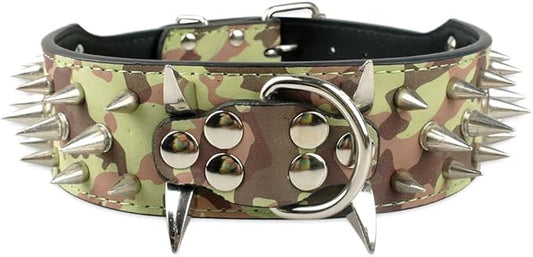 Serijoars Spiked Studded Dog Collar, PU Leather Dog Collar, Adjustable Pet Collars for Medium or Large Breed Pet (L, Camouflage5)