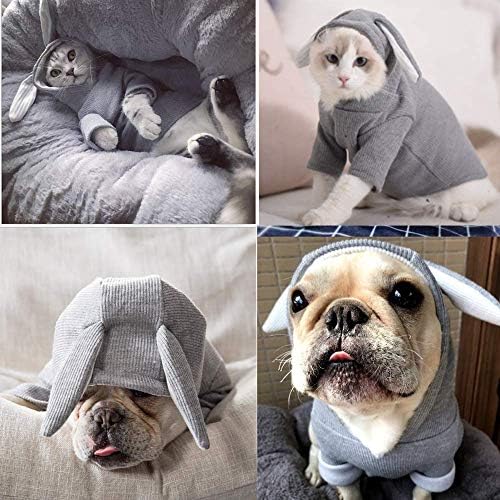ANIAC Pet Hoodie Cat Rabbit Outfit with Bunny Ears Cute Sweatshirt Spring and Autumn Puppy Knitted Sweater Kitty Soft Knitwear (XXL-Large, Grey) - Image 5