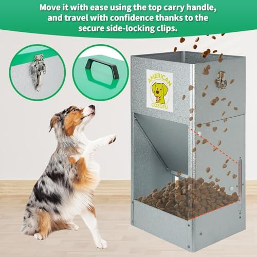 Automatic Dog Feeder with Wheels, 25lb Heavy Duty Galvanized Steel Gravity Food Dispenser - Easy to Move Rolling Pet Food Station for Indoor & Outdoor Use
