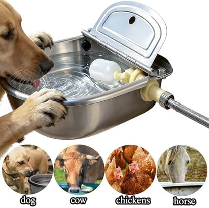 Automatic Water Dispenser for Dog Water Bowl Dispenser Large Size Stainless-Steel Waterer Feeder Self Filling Water Trough for Poultry and Livestock (Metallic Gray, Large)
