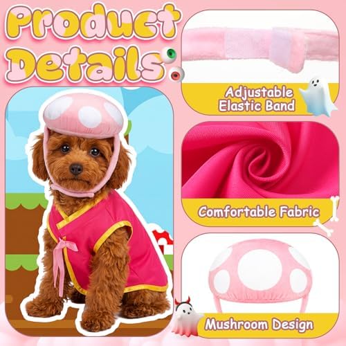 Huhumy 2 Pcs Halloween Dog Mushroom Costumes Pink Mushroom with White Hat - Image 5