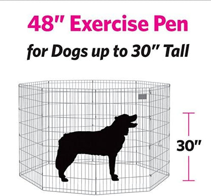 MidWest Homes for Pets Dog Exercise Pen & Playpen, 24" W x 48" H, with Door, Black