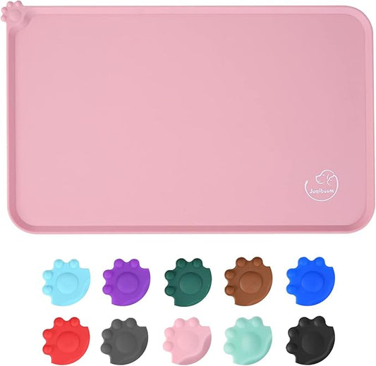 Silicone Waterproof Dog Cat Pet Feeding Mats, Non Slip, Easy Clean Pet Dog Cat Bowl Mats Placemat (18.5" x 11.5") Pink