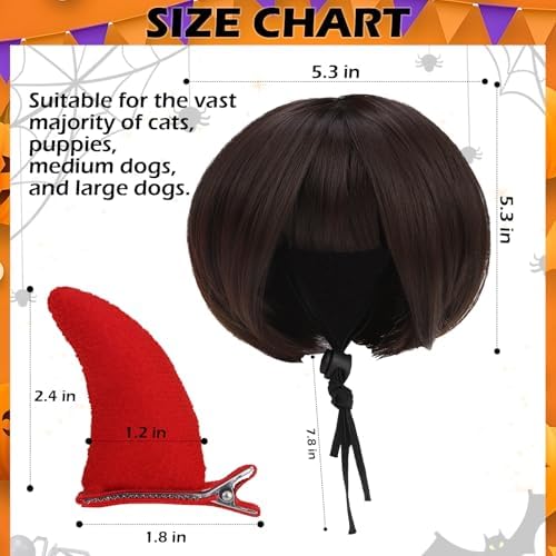 EXPAWLORER Funny Doggie Wig, 2 Pack Cosplay Dog Costume with Devil Hair Clip, Adjustable Headwear Dress Up Holiday Apparel for Party for Small Medium Large Dogs Puppies Cats(Brown Straight) - Image 4