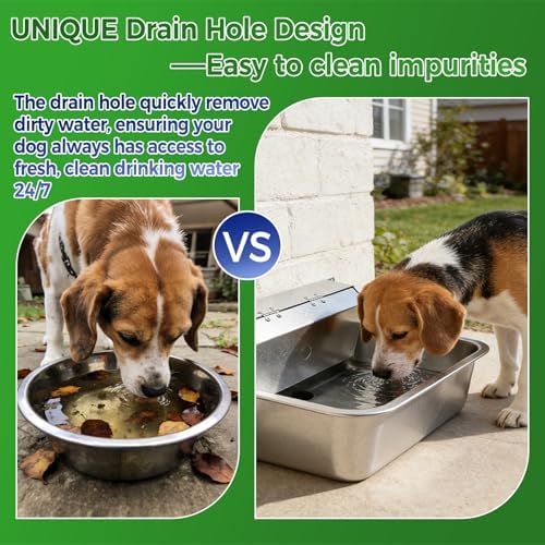 Automatic Dog Water Dispenser with Drain Hole, 304 Stainless Steel Auto Water Dog Bowl with Float Valve, Hose Quick Connect Fitting, Automatic Livestock Waterer for Horse, Chicken (4 Gallons)