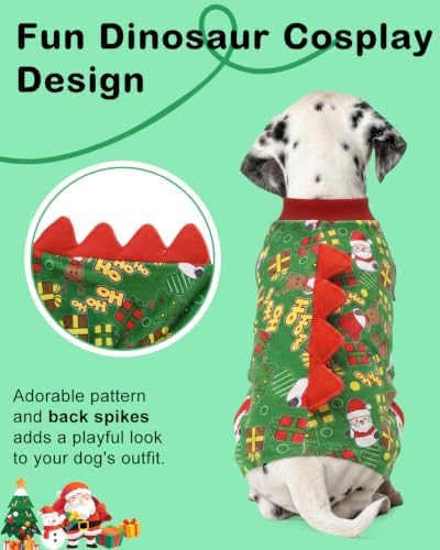 CuteBone Dinosaur Costume Halloween Christmas Dog Pajamas, Stretchy Spandex Crystal Velvet Sleepwear Coat for Small Dogs, Soft & Warm Pet Outfit Clothes for Cold Weather, Cozy Pullover Design COSP28S - Image 2
