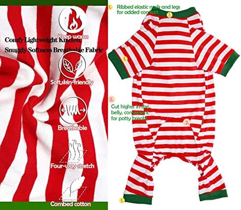 Dog Christmas Pajamas Small,Red and White Striped Pjs for Boy Girl Dogs,Thermal Warm Cotton Holiday Jumpsuit for Big Dog,XS - Image 2