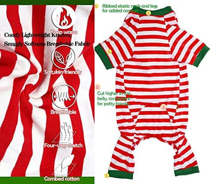 Dog Christmas Pajamas Small,Red and White Striped Pjs for Boy Girl Dogs,Thermal Warm Cotton Holiday Jumpsuit for Big Dog,XS - Image 2