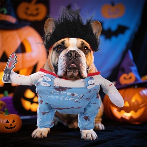 QKURT Pet Halloween Costume, Deadly Dog Cloths Halloween Crazy Cosplay Outfit, Funny Adjustable Costume for Small Medium Large Dogs Puppy Cats - Image 2