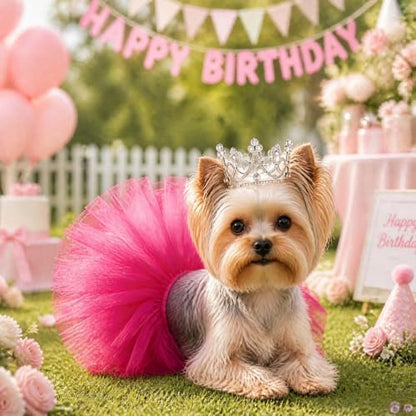 Pet Costume Set Tutu Skirt with Pearl Crown for Small Dog Cat Halloween Birthday Wedding Photo Prop Costume (Rose Red) - Image 5