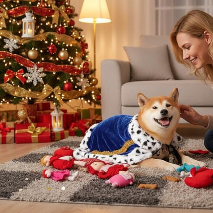 Lovelyshop Royal Velvet Pet Cloak with Fur Trim for Cats & Dogs, Blue, M/Regular - Image 5