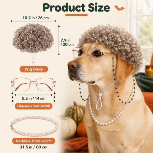 3 Pcs Old Lady Costume for Dog, Mop Cap Pearl Necklace Grandma Glasses - Image 2