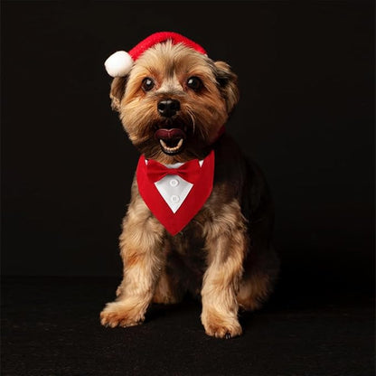 Dog Wedding Bandana, Formal Dog Tuxedo Adjustable Pet Collar with Bow, Small, Medium and Large Wedding Clothing, Birthday Gifts for Dogs (Small, Red)