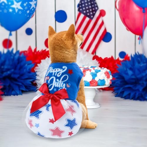 Happy 4th of July Dog Outfit Patriotic Dog Tulle Dress with Red Bowknot Independent Day Dogs Pet Doggie Apparel Clothes for Small Dogs Puppy Cats Girl - Image 2