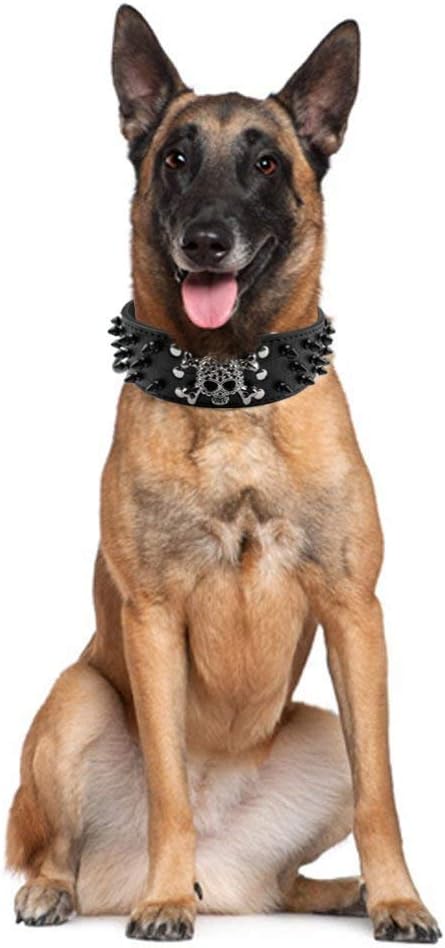 Serijoars Spiked Studded Dog Collar, PU Leather Dog Collar, Adjustable Pet Collars for Medium or Large Breed Pet (M, Gold Brown2)