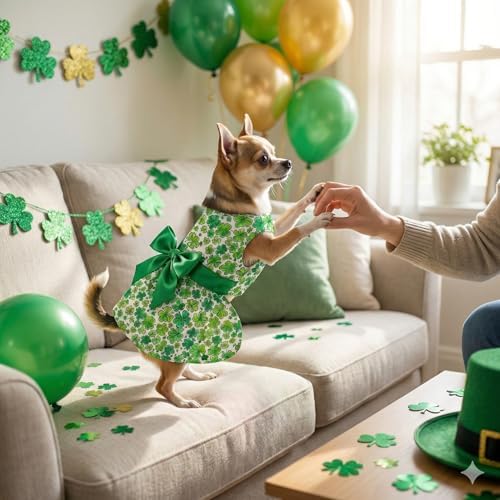 St. Patrick Day Dog Dress Holiday Irish Lucky Clover Dress Outfits Skirt for Small Boys and Girls Puppies Pets Doggie - Image 5