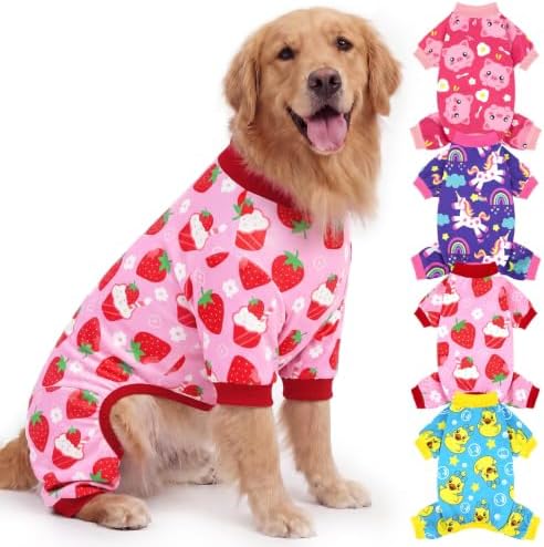 XPUDAC 4 Pieces Dog Pajamas Stretchy Dog Pjs Soft Cute Doggie Clothes for Medium Large Dogs Boy Girl Cats Pet Outfits, 5X-Large by XPUDAC