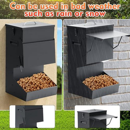Willinglong 2 Pcs Automatic Dog Feeder with Lid 25 Lbs Capacity Outdoor Dog Feeder Hanging Self Feeding Pet Food Dispenser Pet Food Feeders for Large Dogs Large Breed