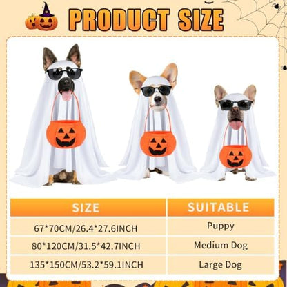 PETKNOWS Halloween Dog Ghost Costume Set with Sunglasses Pumpkin Bag(L) - Image 3