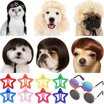 6 Pcs Funny Cat and Dog Wigs with Hairpin Glasses, Classic by FineCheer