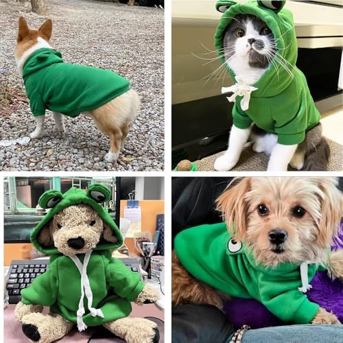 ANIAC Funny Pet Clothes for Small Dog Cat Girl Male Puppy Hoodies Warm Dogs Sweatshirt Coat with Eye Hood Fall Cat Apparel Christmas Halloween Outfit Dog Frog Costume (Green, XX-Large) - Image 6