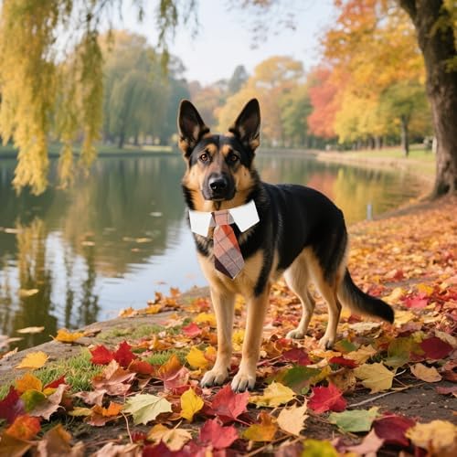 ADOGGYGO Fall Dog Necktie, Orange Plaid Thanksgiving Dog Tie Collar, Large - Image 3