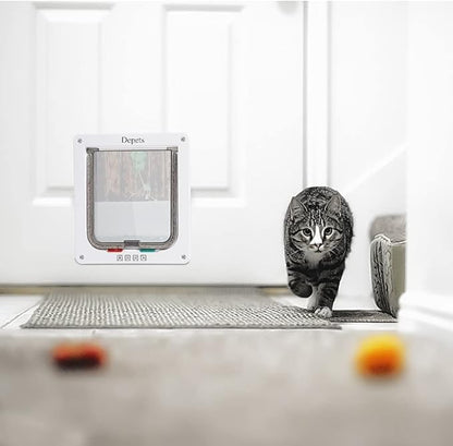 Depets Medium Cat Flap Door with 4 Way Lock (Outer Size 7.5" x 7.8"), Magnetic Pet Door Kit White, Weather-Resistant Cat Door for Cats & Doggy