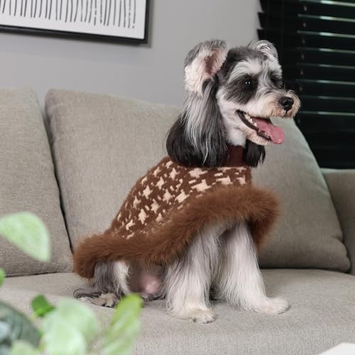 Dog Sweater Cloak, Pearl Cotton Bouclé Yarn Puppy Sweater, Cold Weather Coat Knitwear for Small Dogs, Classic Turtleneck Thick Dog Clothes with Thick Fluff DS-DP02M - Image 6